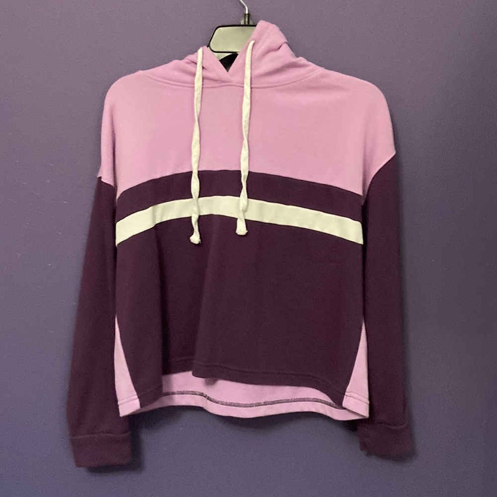 Pull over purple and pink shirt, long sleeve, keeps you warm